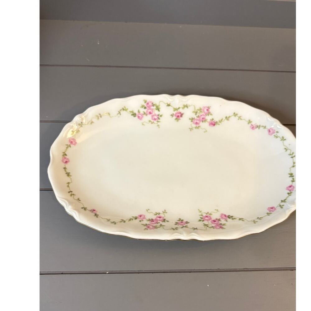 Vintage Pirkenhammer Austria Floral Gold Trim Porcelain Serving Platter